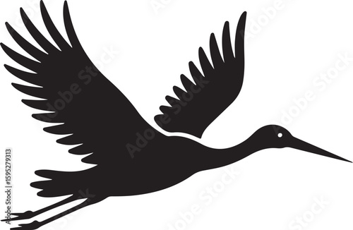 stork silhouette vector icon, vector illustration of stork icon, symbol of standing stork, black and white stork isolated on white background.