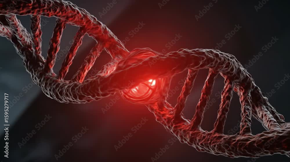 Glowing Red DNA Helix on Dark Background