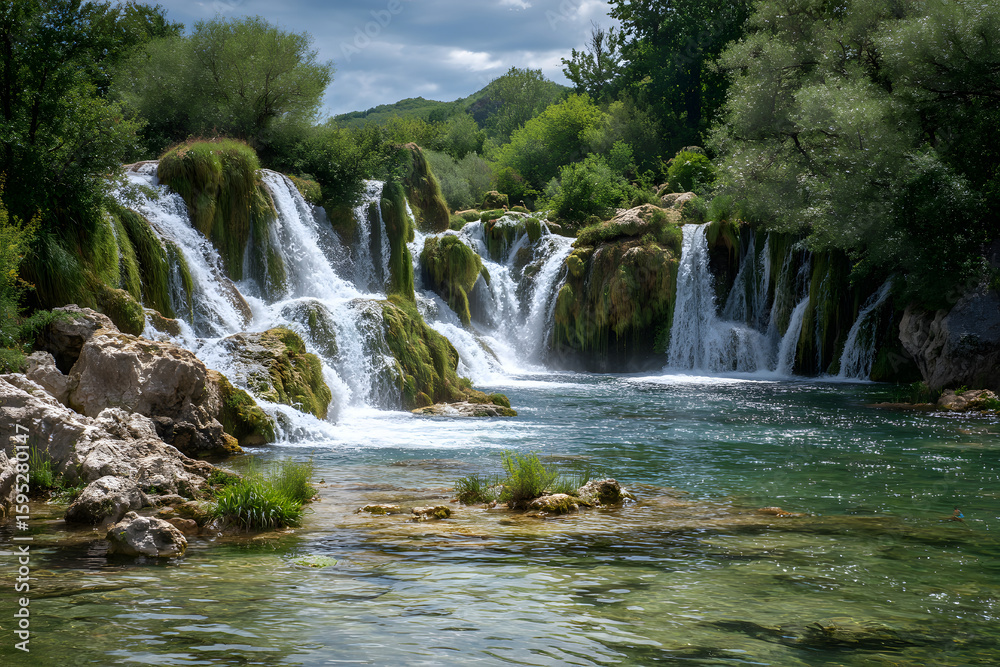 Fototapeta premium Stunning perspective of cascading waterfalls