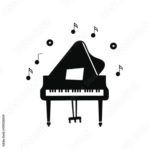 Top View Grand Piano with Scattered Music Notes