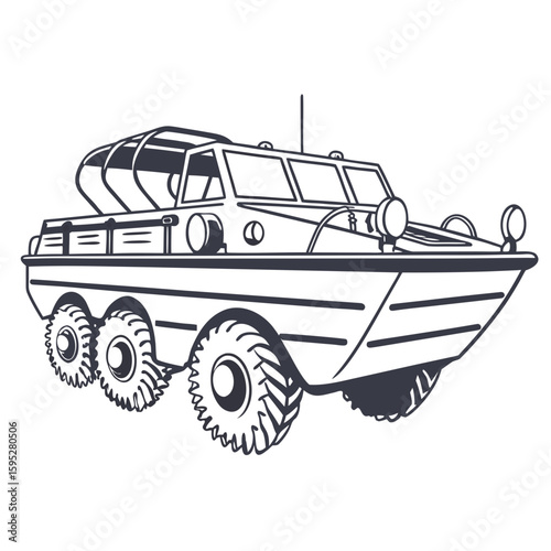 Amphibious vehicle with six wheels and canopy boat car military vehicle