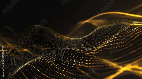 Abstract fluid black and gold design with sweeping lines and sparkling dots creating a sense of movement
