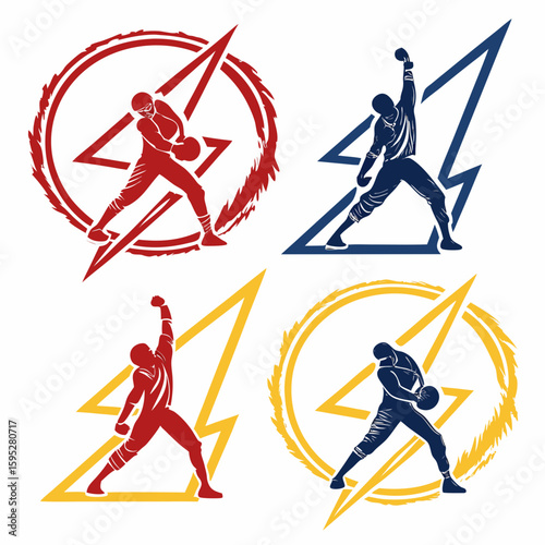 Athletes in action with lightning bolt symbols sports