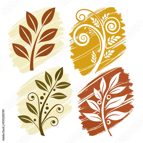 Autumnal Foliage Designs with Textured Brush Strokes leaves branches