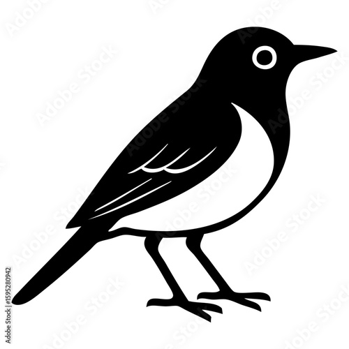 Clean, minimalist black and white vector illustration of a small bird, viewed in profile.  Ideal for logos, wildlife signage, educational materials, or nature-themed branding.