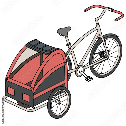 Bicycle with red and black cargo trailer transport