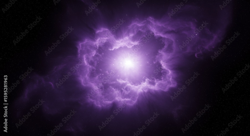 Fototapeta premium Glowing Purple Nebula Cloud in Deep Space with Starfield