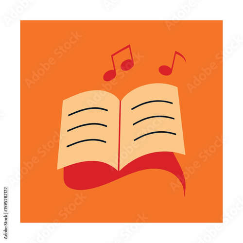 Open Music Sheet with Floating Note Lines Design