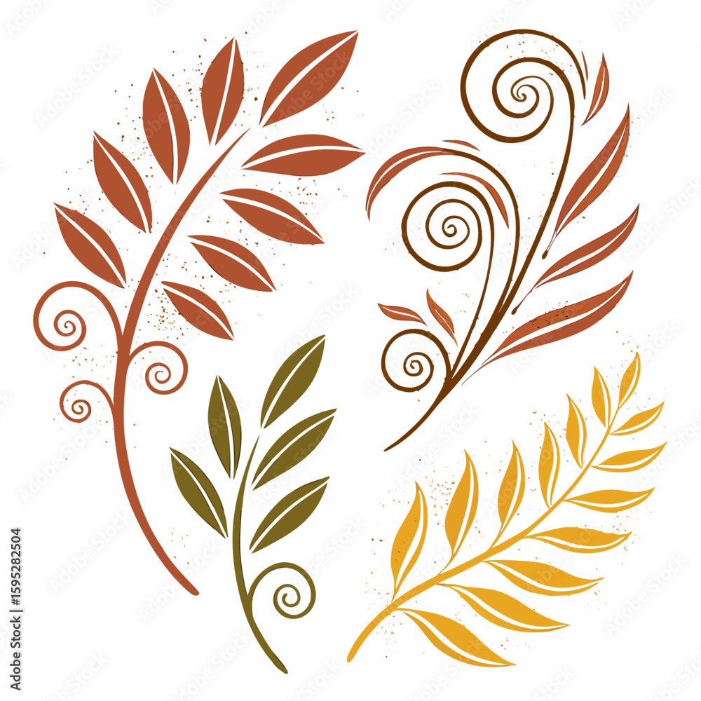 Obraz premium Autumnal botanical swirls and leaves branches