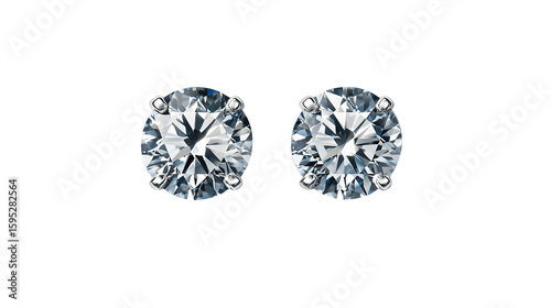 realistic diamond earrings mockup, top view with a stud, isolated on transparent background