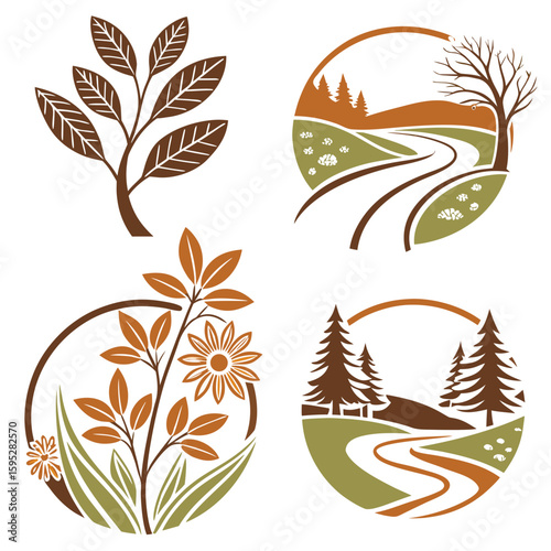 Autumnal nature scenes with foliage and trees landscape