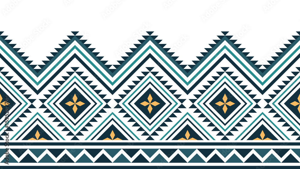 Green seamless tribal pattern. Mexican, Aztec and Mayan style. Vector set. Ethnic geometric print wallpaper.