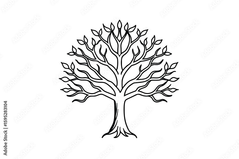 Obraz premium Elegant Tree Silhouette with Leaves a minimalist line drawing ideal for logos branding nature themed designs or as a simple botanical illustration on a white