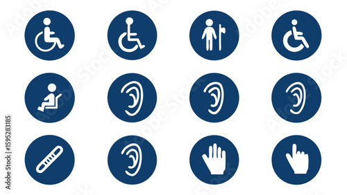 Collection of accessibility and communication symbols for people with disabilities