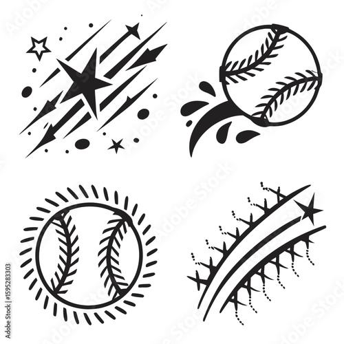 Black Baseball and Star Icons stars sports