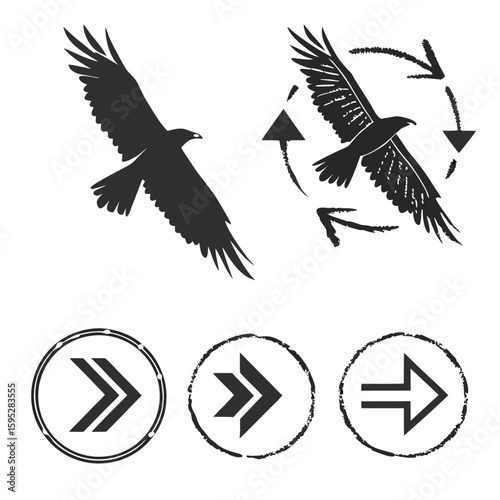 Black eagle and arrow icons bird flight