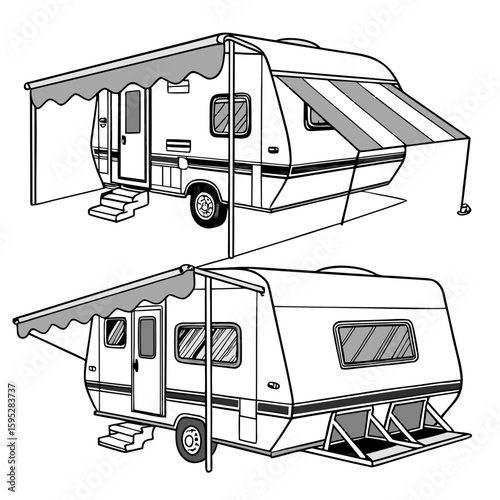 Caravan with awnings and steps camper travel trailer