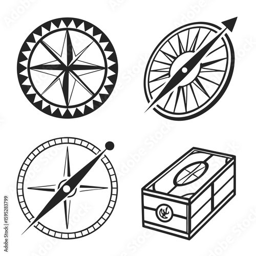 Black graphic compasses and navigational tools direction