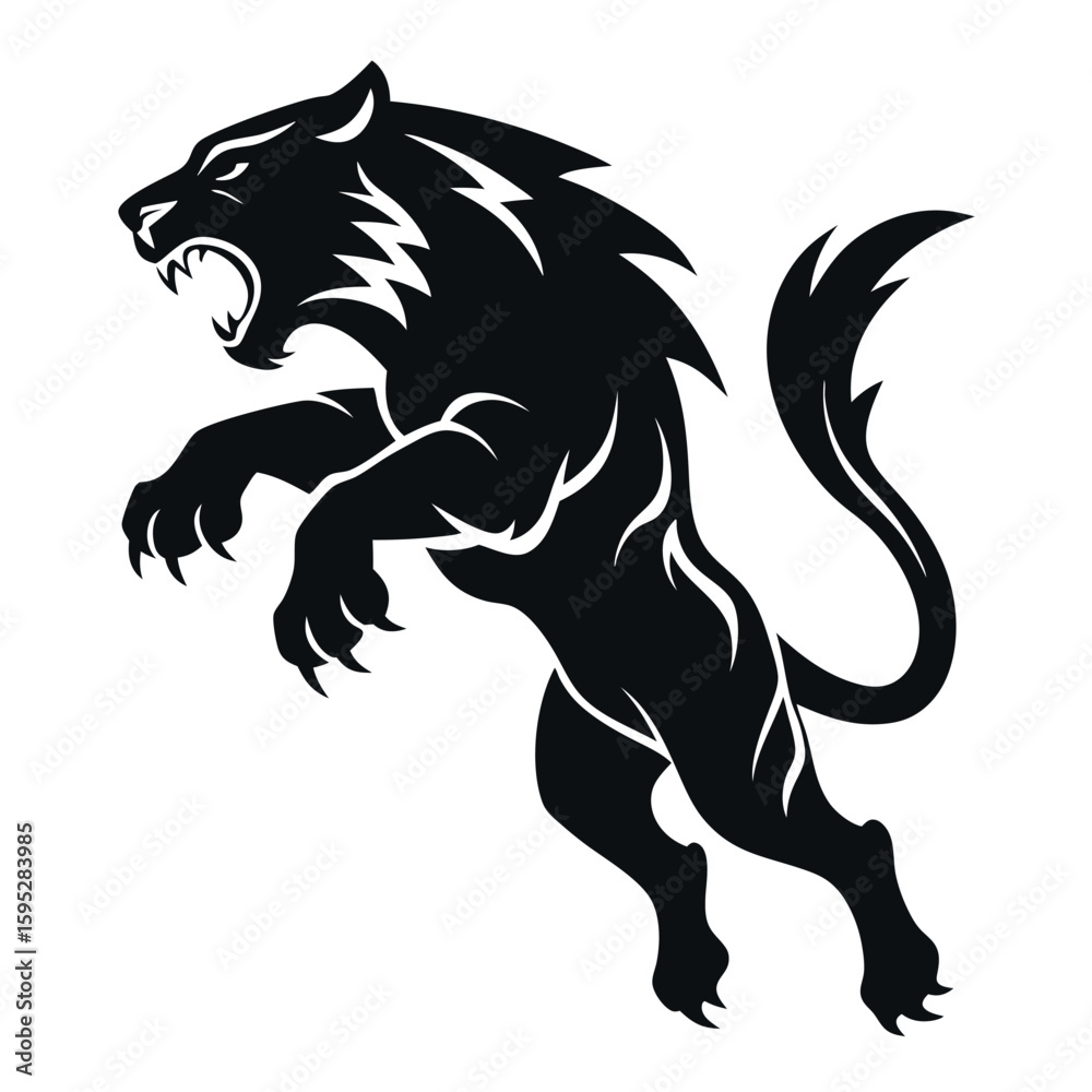 Obraz premium Tiger Leaping Forward with Claws Extended Vector Silhouette on White Background