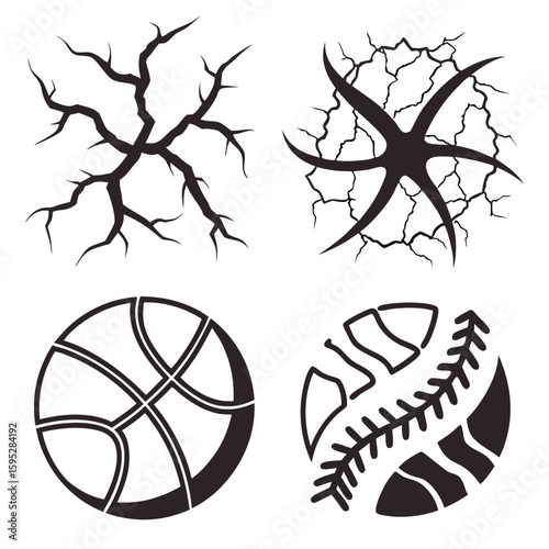 Cracked earth and sports balls icons dry ground drought