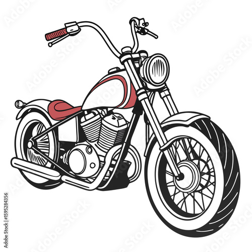 Custom motorcycle with red seat and white tank chopper cruiser