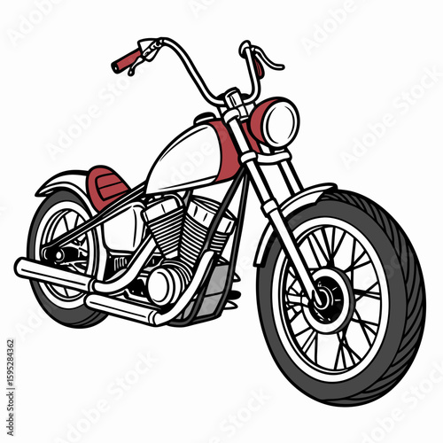 Custom motorcycle with red accents and high handlebars chopper cruiser