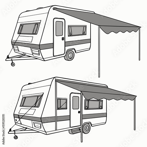 Caravan with grey awning extended trailer camping