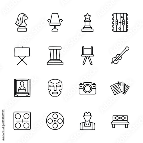 Collection of artistic and performance related icons in a simple line art style