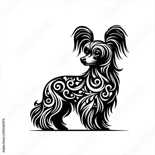 Ornate chinese crested dog illustration