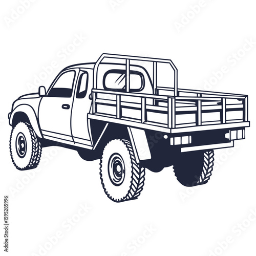 Dark blue pickup truck with flatbed truck utility vehicle