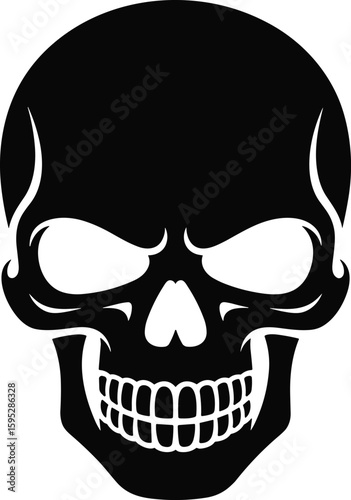 Bold and stylish black skull vector illustration for halloween and gothic design
