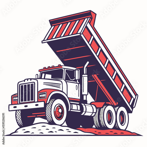 Dump truck unloading construction materials hauling