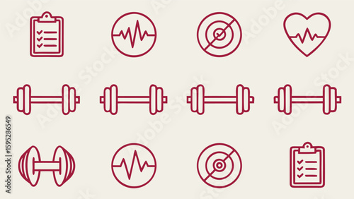 Fitness and health icons set representing exercise and wellness