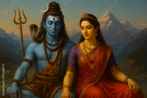 Shiva and Parvati Seated Together – Calm and Sacred Devotion
