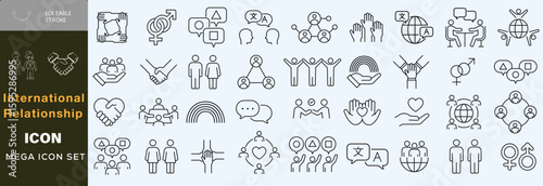  Handdrawn international relationship icon set