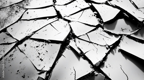 Black and white abstract shattered surface with fragmented lines creating a dynamic texture
