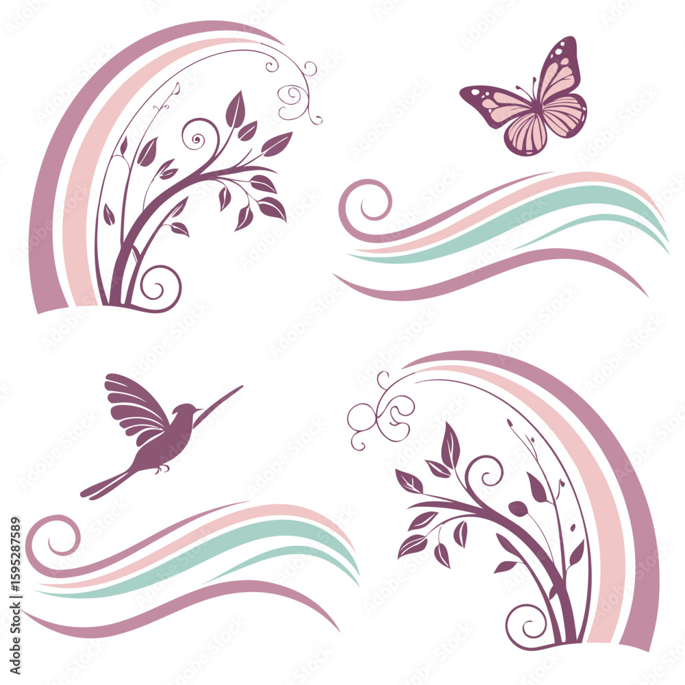 Obraz premium Floral and fauna decorative elements vector