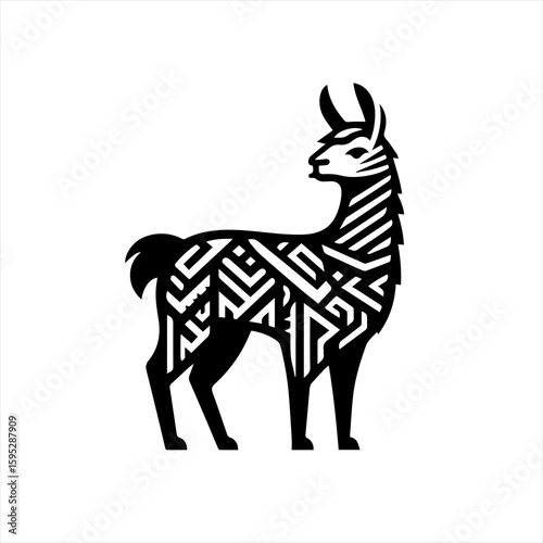 A llama with tribal patterns isolated on white