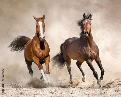 Two horse free run in desert