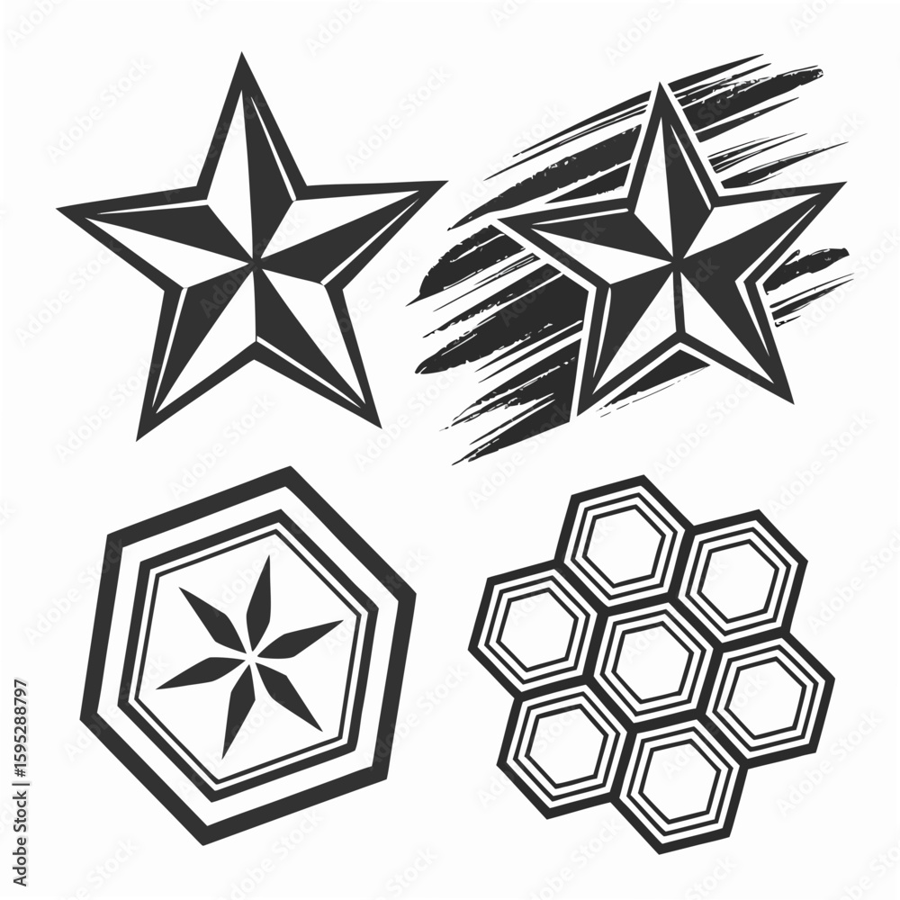 Obraz premium Geometric Star and Hexagon Icons symbol graphic