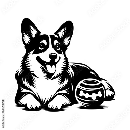 Corgi dog with ball illustration