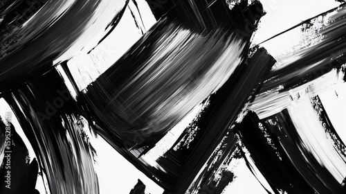 Black and white abstract brushstrokes with varying widths creating a dynamic pattern