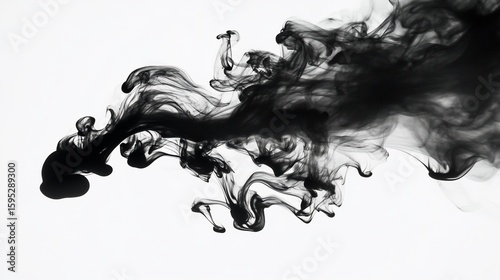 Abstract black ink flowing and swirling in white background with smooth transitions and curves