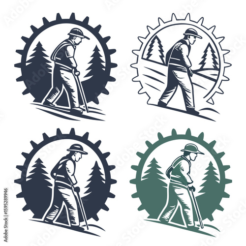 Lumberjack logger with axe and gear forest