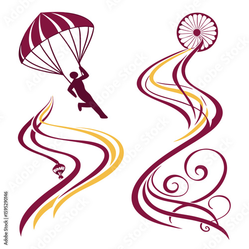 Maroon gold abstract swirls parachute skydiving background