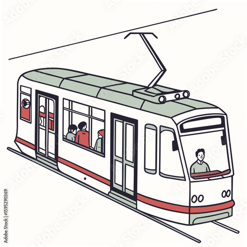 Modern tram with passengers on white background public transport