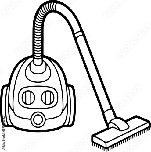 Black and white illustration of a vacuum cleaner cleaning appliance