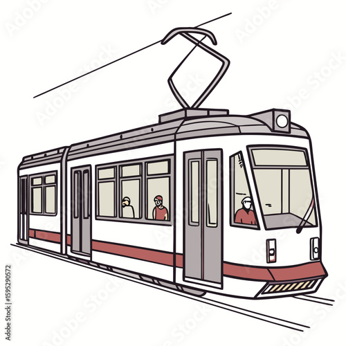 Modern city tram with passengers on tracks public transportation urban