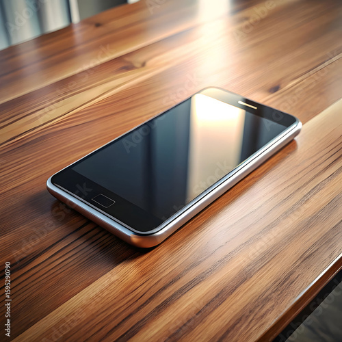 A isolated smart phone on wooden table