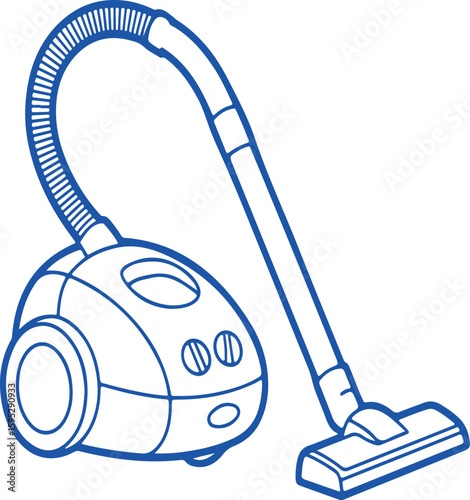 Blue vacuum cleaner with hose and nozzle cleaning appliance